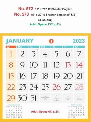 R572 English Monthly Calendar Print 2023