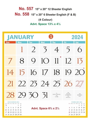 R558  English  (F&B)  Monthly Calendar Print 2024