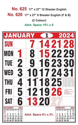 R626 English (F&B) Monthly Calendar Print 2024