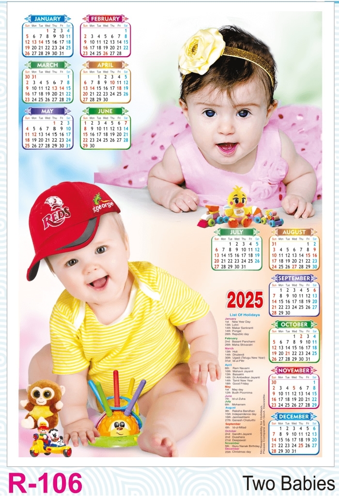 R106 Two Babies Calendar Print 2025