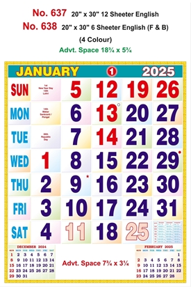R638 English(F&B) Monthly Calendar Online Print 2025